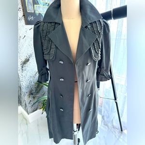 Only one in the world custom made genuine leather details trench coat